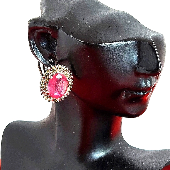 925 Sterling Silver Earrings with Natural Ruby & Sapphires Gemstones - Picture 7 of 14